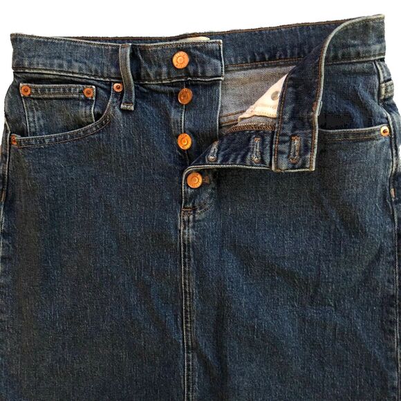J.Crew Denim Mini Jean Skirt Womens Sz 26 High Waist Button Dark Wash 5 Pocket - Picture 5 of 16
